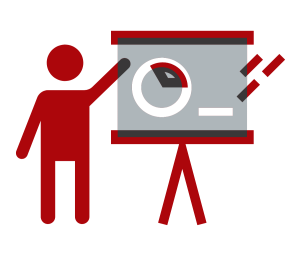 Graphic illustration of a teacher pointing to a chart on a board. 