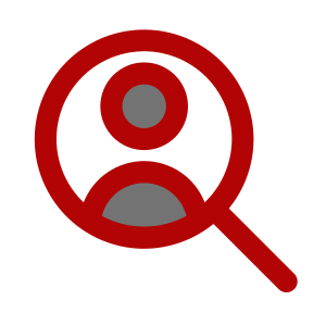Graphic illustration of magnifying glass with pictorial person inside the middle of the lens