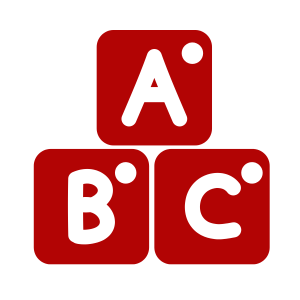 Graphic illustration of preschool building blocks. The blocks are in a stack of three. "A" block is on top with "B" block and "C" block beneath it. 