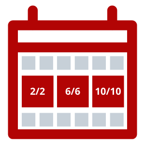 Graphic illustration of a calendar with the following dates highlighted: 2/2, 6/6, 10/10