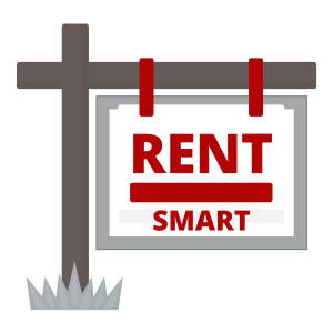 Graphic illustration of a for sale yard sign. The sign reads: Rent Smart.