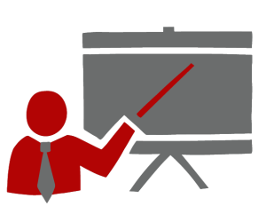 Graphic illustration of a teacher using a pointer stick to explain something on a board. 
