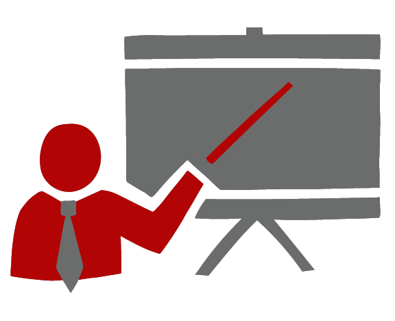 graphic illustration of person pointing at presentation board