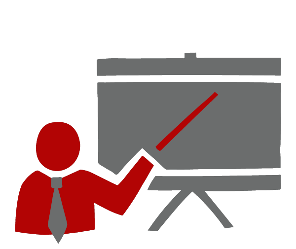 graphic illustration of person pointing to presentation board