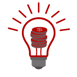 Graphic illustration of a light bulb. Inside of the light bulb there is a stack of coins replacing what would be the lightbulb filament. 