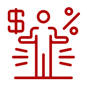 Graphic illustration of a stick figure person. On the left side of the person is a dollar sign and on the right side of the person is a percentage sign. 