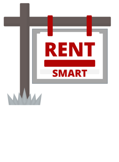 graphic illustration of for sale sign with wording saying rent smart inside of sign