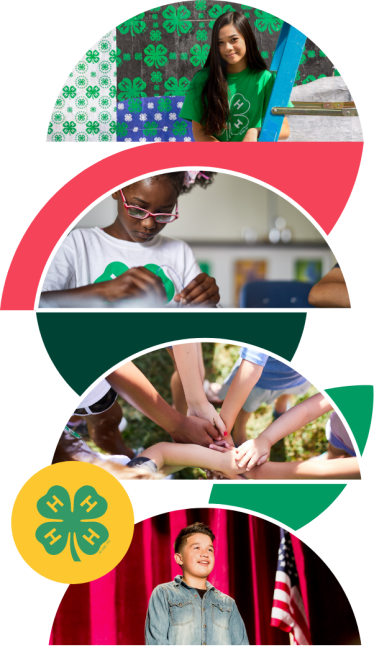 vertical row of photos of 4-H youth participating in various activities