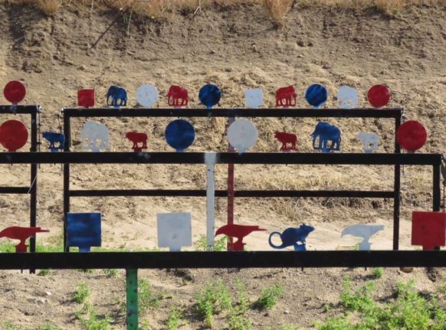 red, blue, and white targets for shooting sports practice