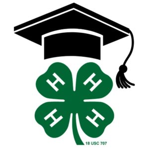 green 4-H clover with a black graduation cap 