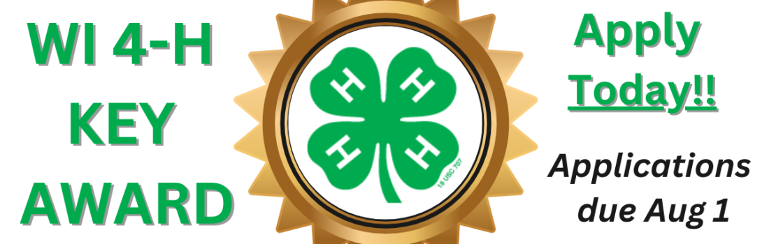 WI 4-H key award apply today application due Aug 1