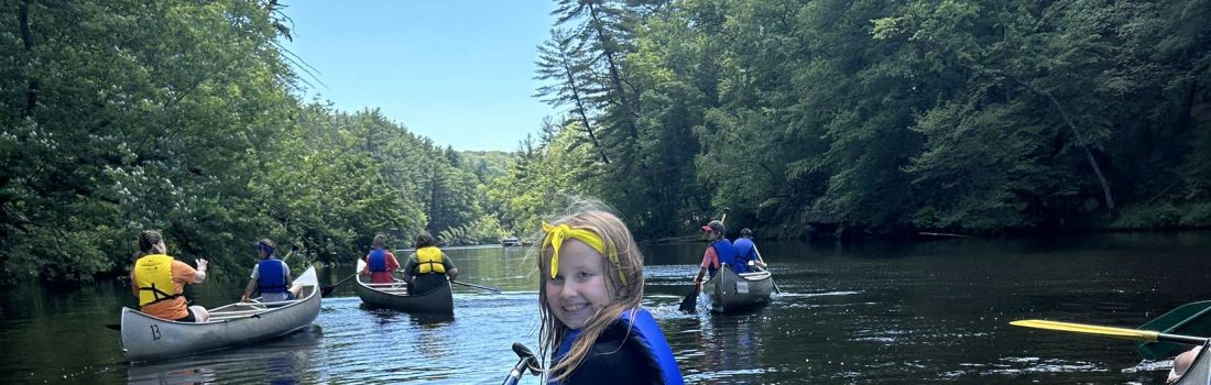 children canoeing on a river