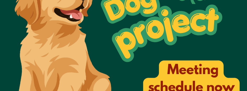 image of puppy with 4-H logo: Dog Project meeting schedule now poster
