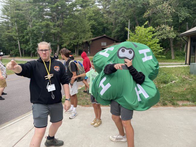 person dressed in Chris Clover costume