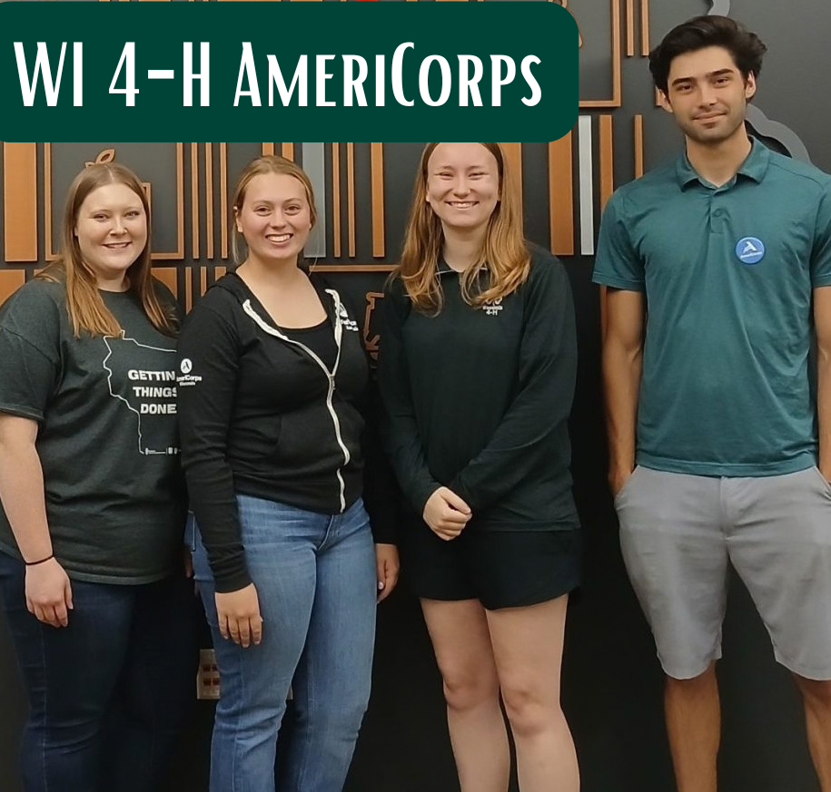 four young people with the words WI 4-H AmeriCorps